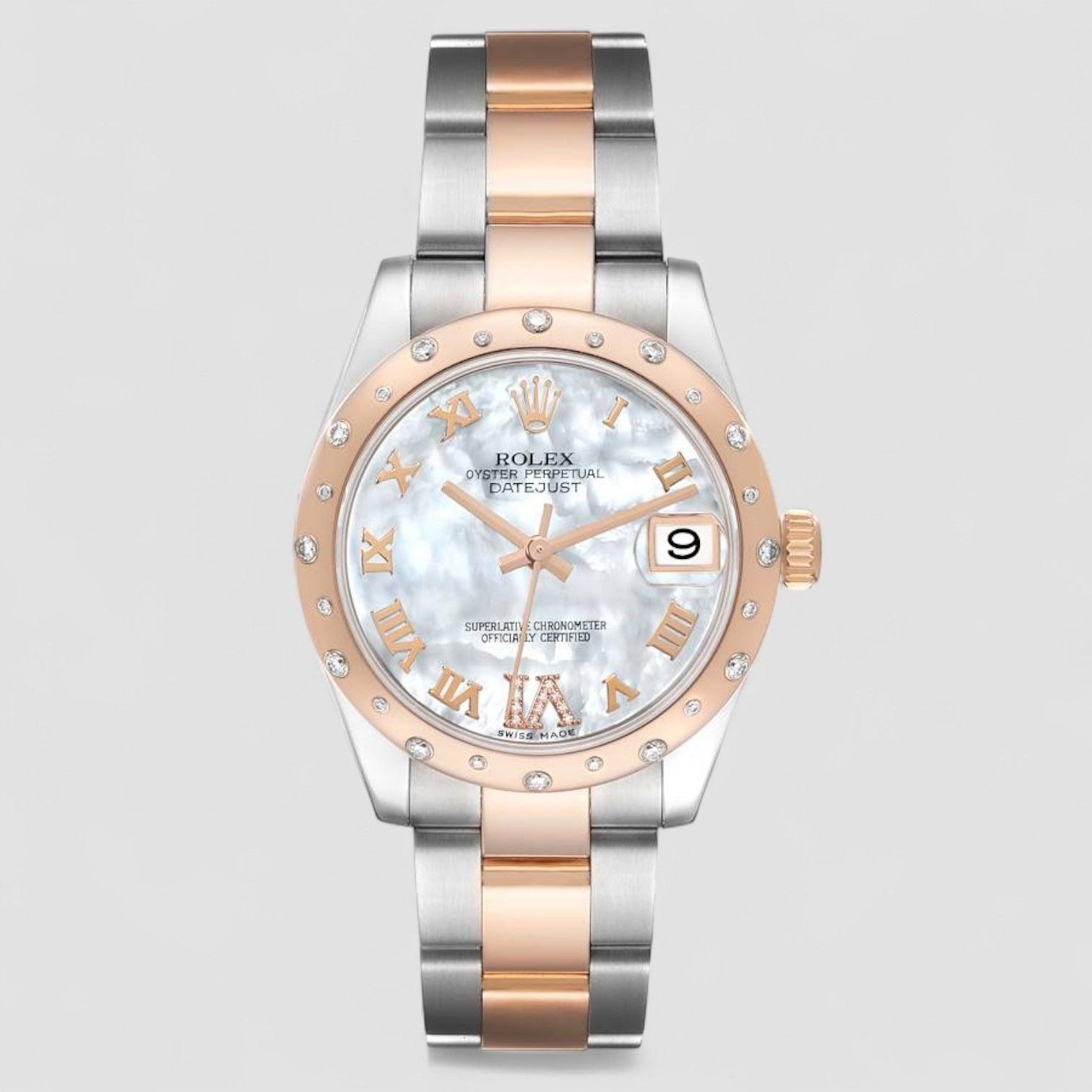Datejust 31 Midsize Steel Rose Gold Diamond Ladies Watch