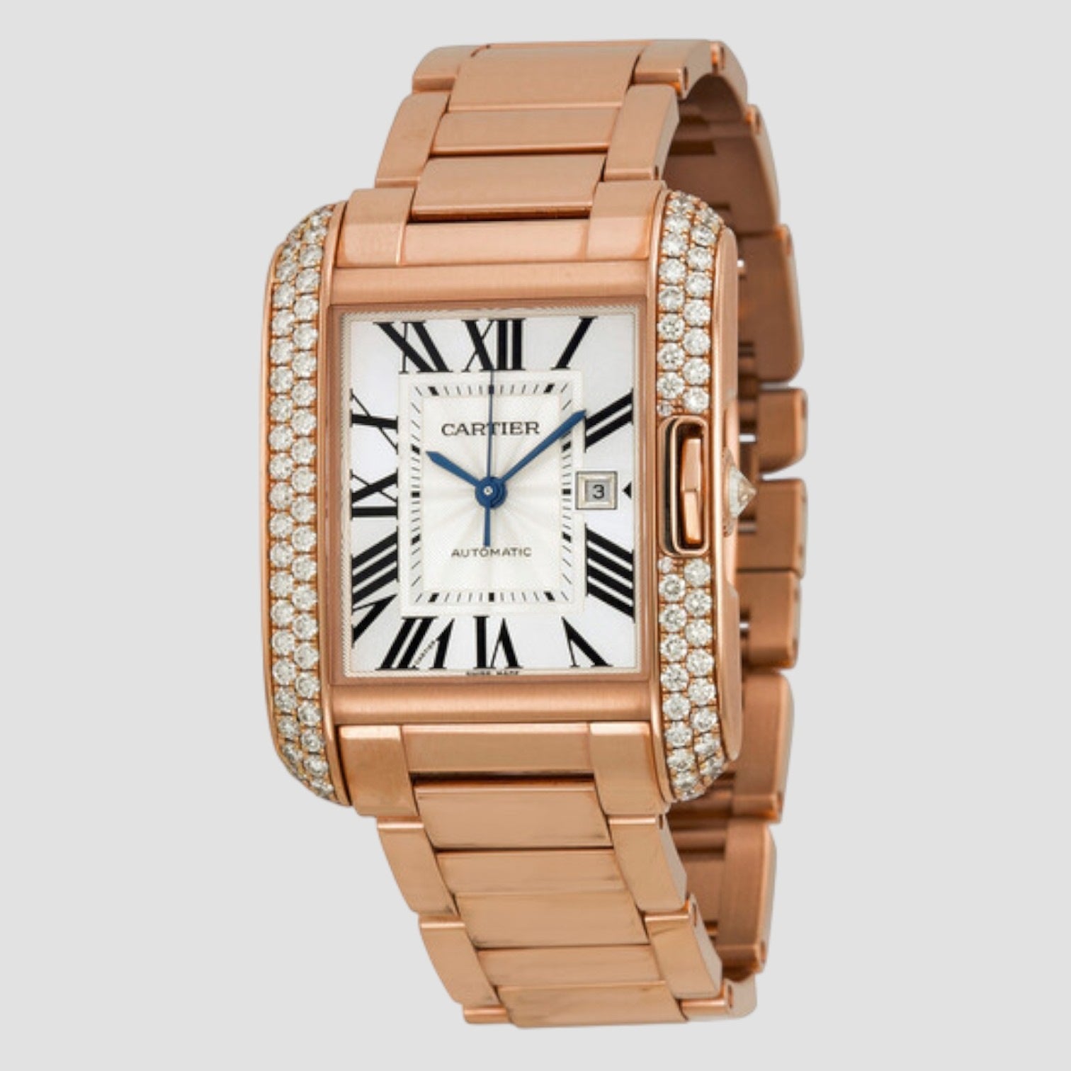 Tank Anglaise Silver Dial 18kt Pink Gold Men's Watch