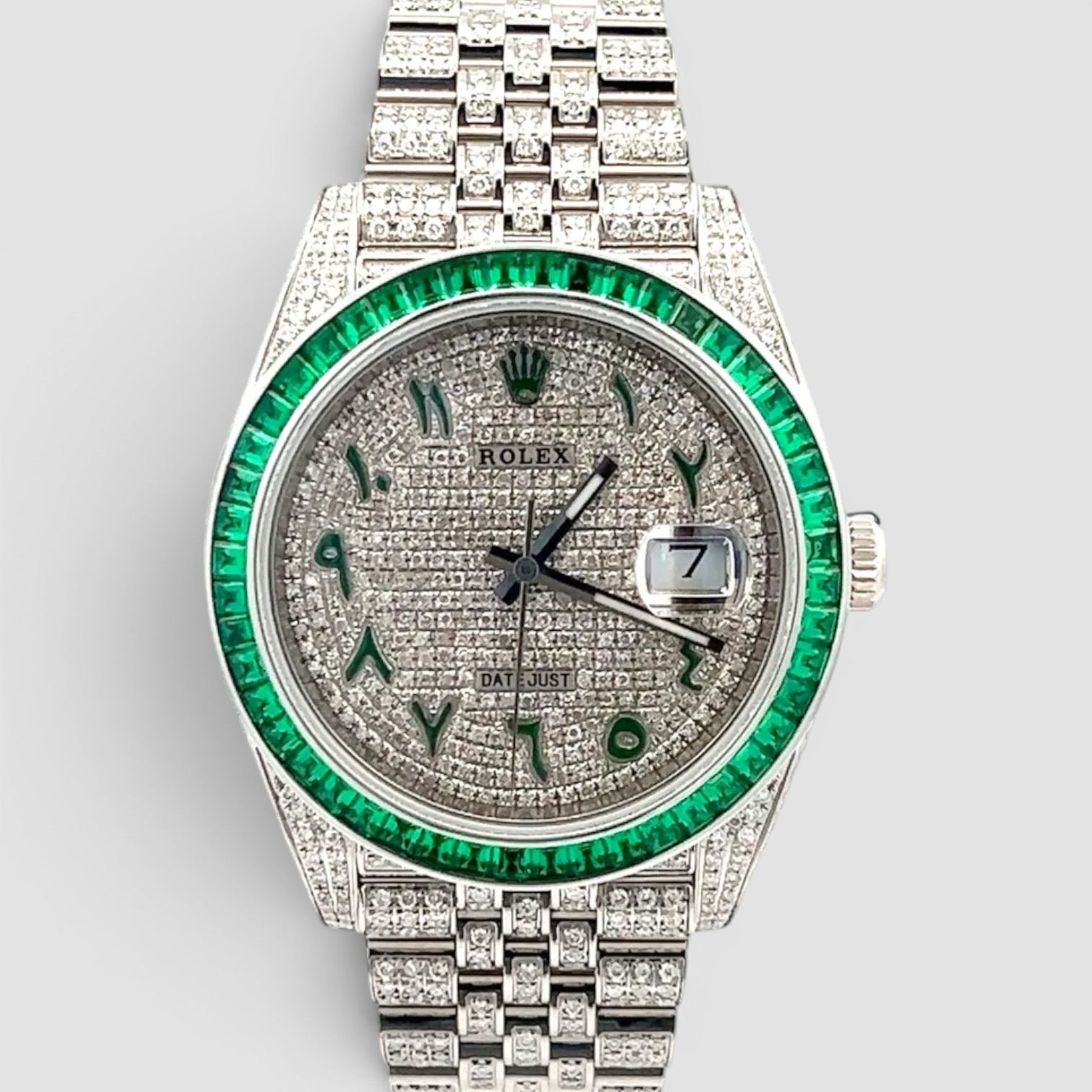 DATEJUST 41 FULL ICED OUT – EMERALD BEZEL - GREEN ARABIC DIAL