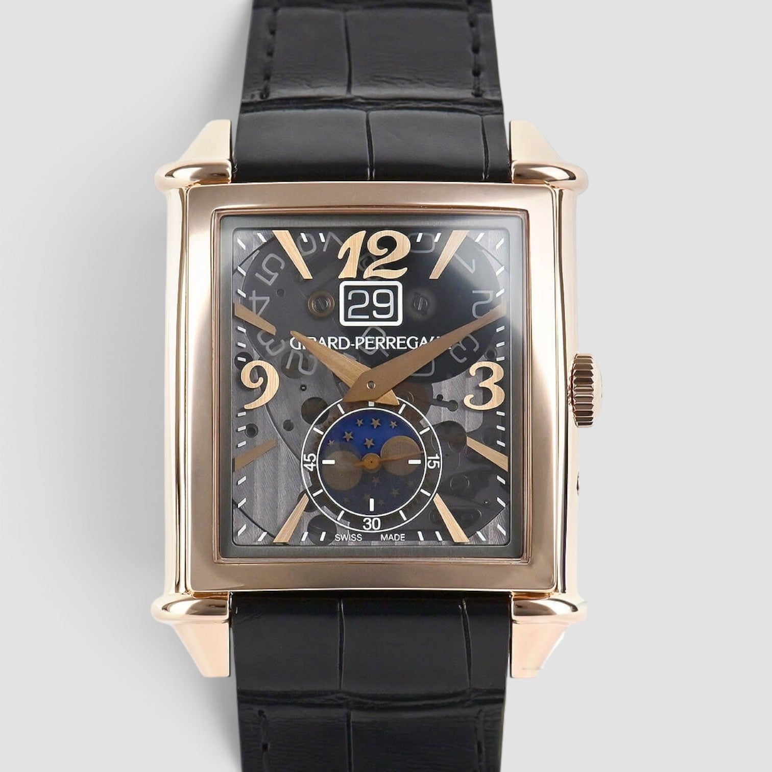 Vintage 1945 XXL 18K Rose Gold Skeleton Dial Moon Phase