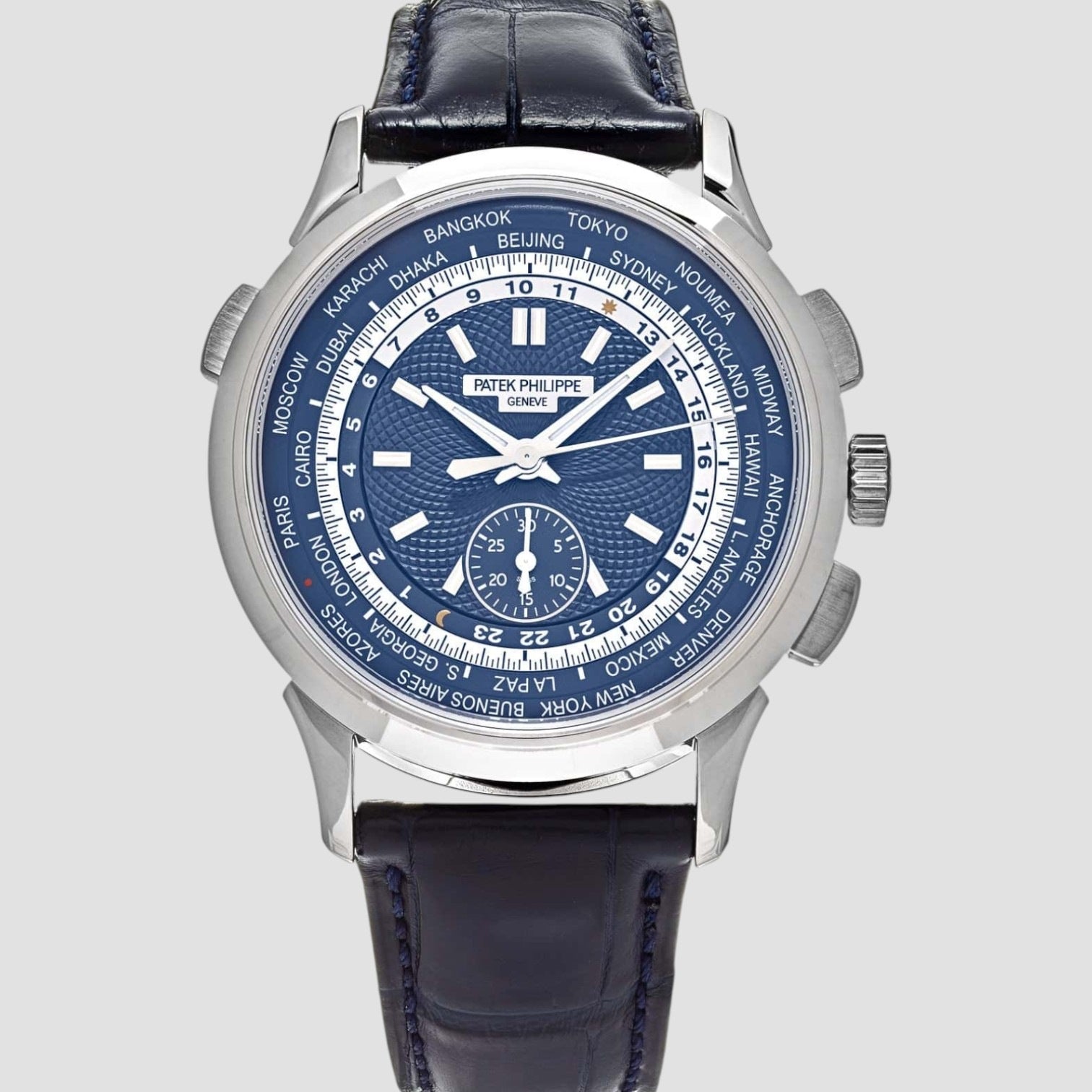 Complications World Time Flyback Chronograph White Gold Blue Dial
