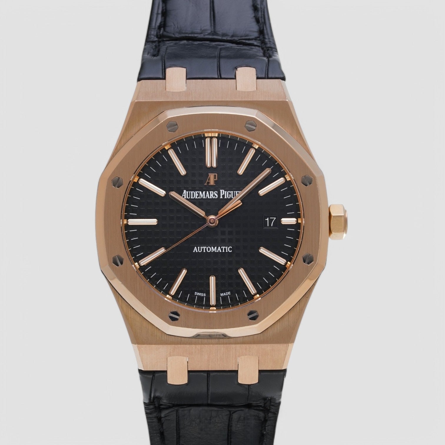 Royal Oak Black Dial 18K Rose Gold/Rubber Strap