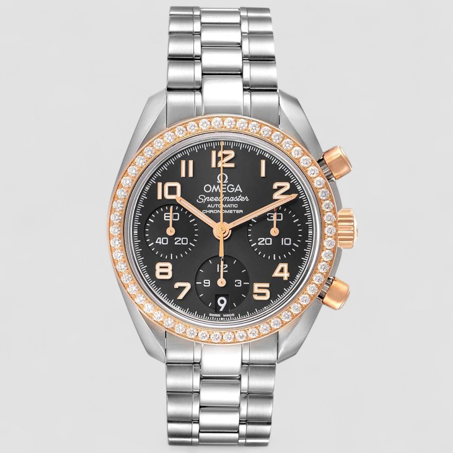 Speedmaster 38mm Steel Rose Gold Diamond Mens Watch
