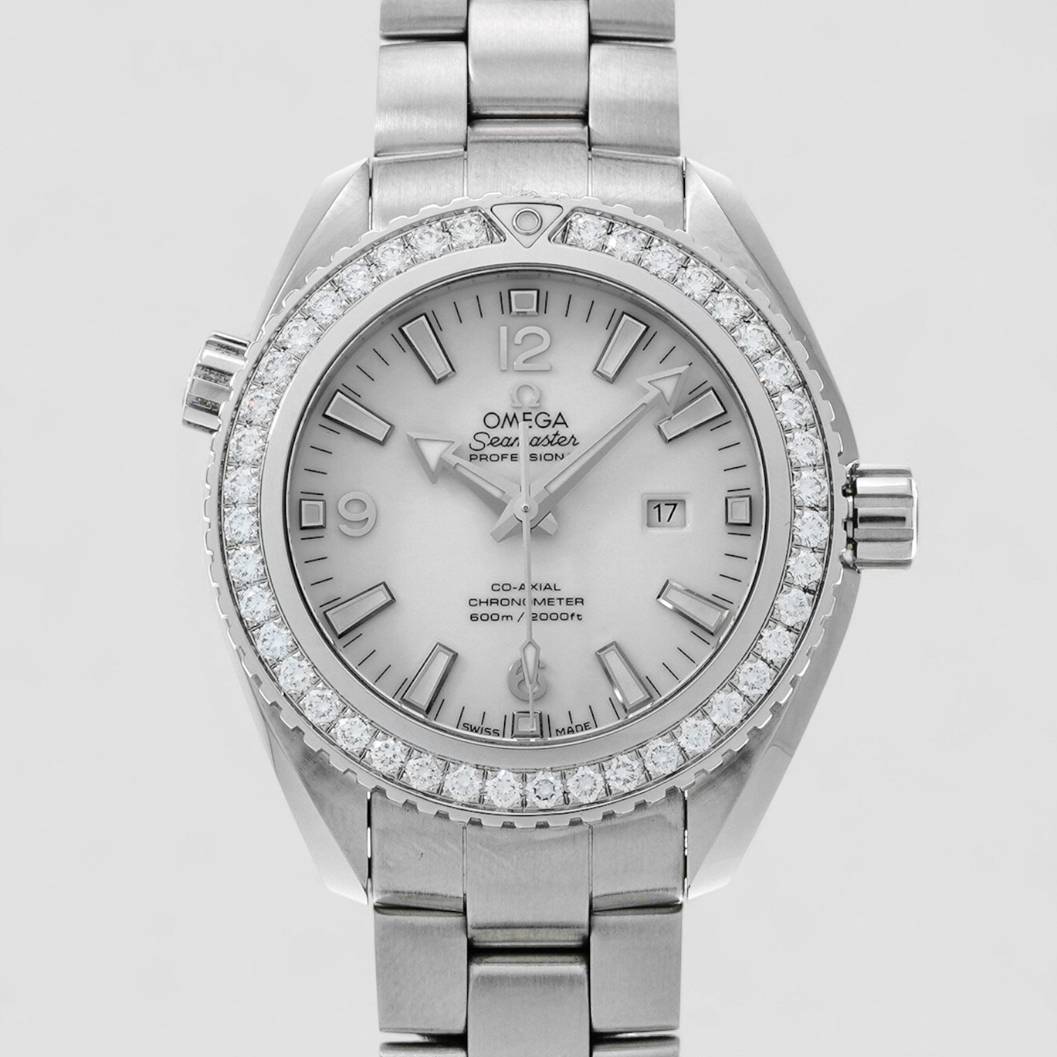 Seamaster Planet Ocean Automatic Diamond White Dial Stainless Steel Ladies 37.5mm Watch 23