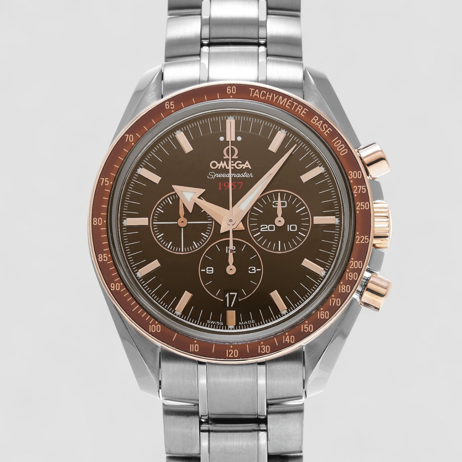 Omega Speedmaster 1957 Steel Rose Gold Mens Watch ref 321.90.42.50