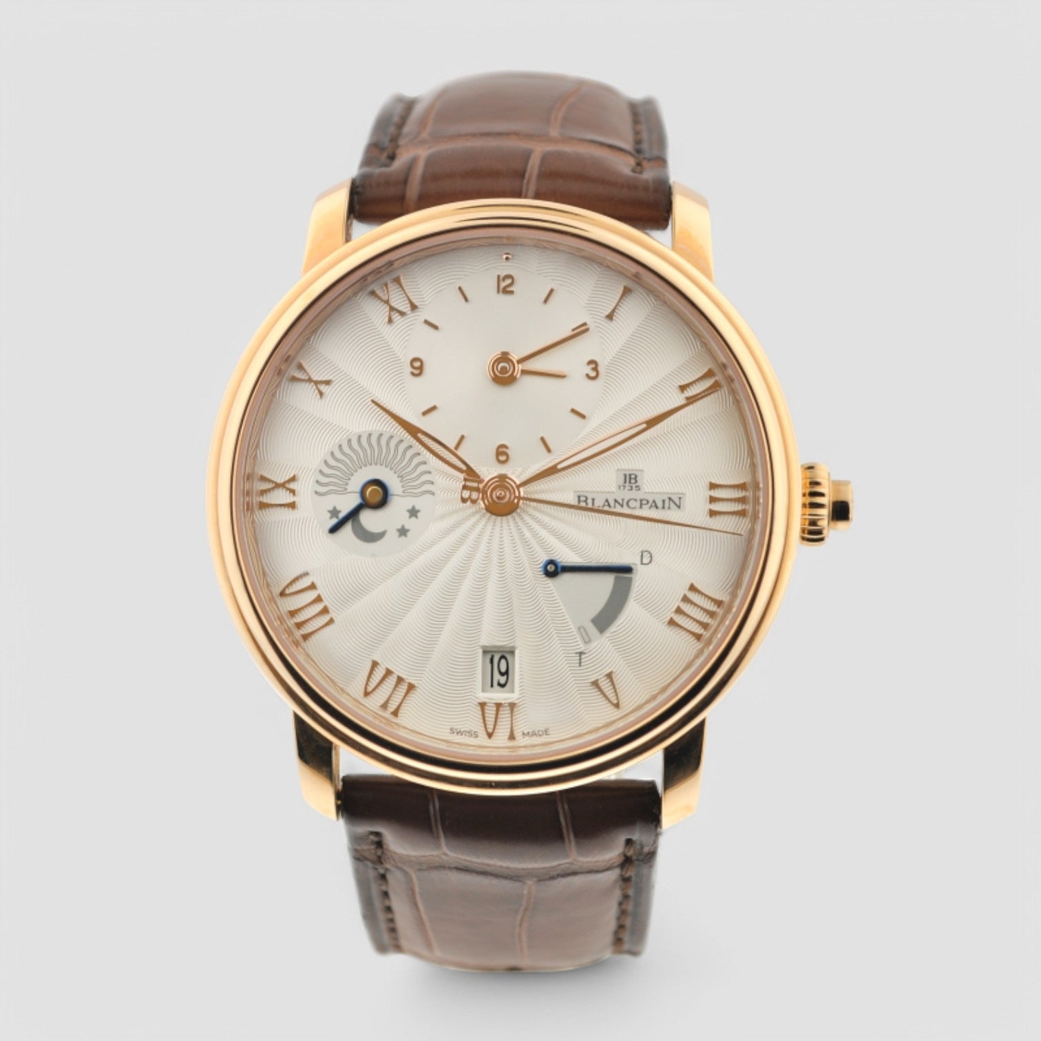 Villeret Opaline Dial 18kt Rose Gold Brown Leather Men's Watch