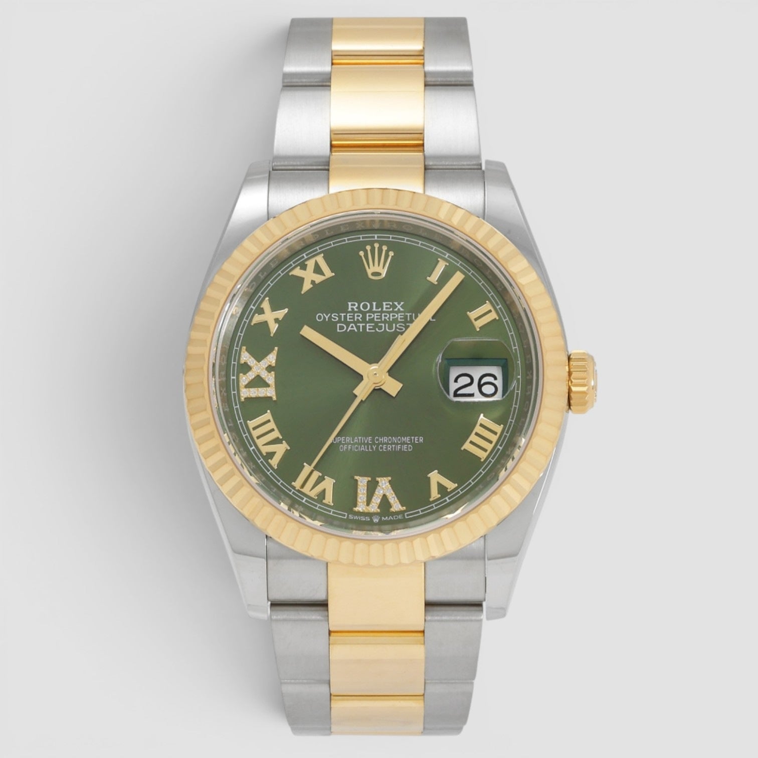 Datejust 36mm Steel & Yellow Gold Olive Green Diamond Dial