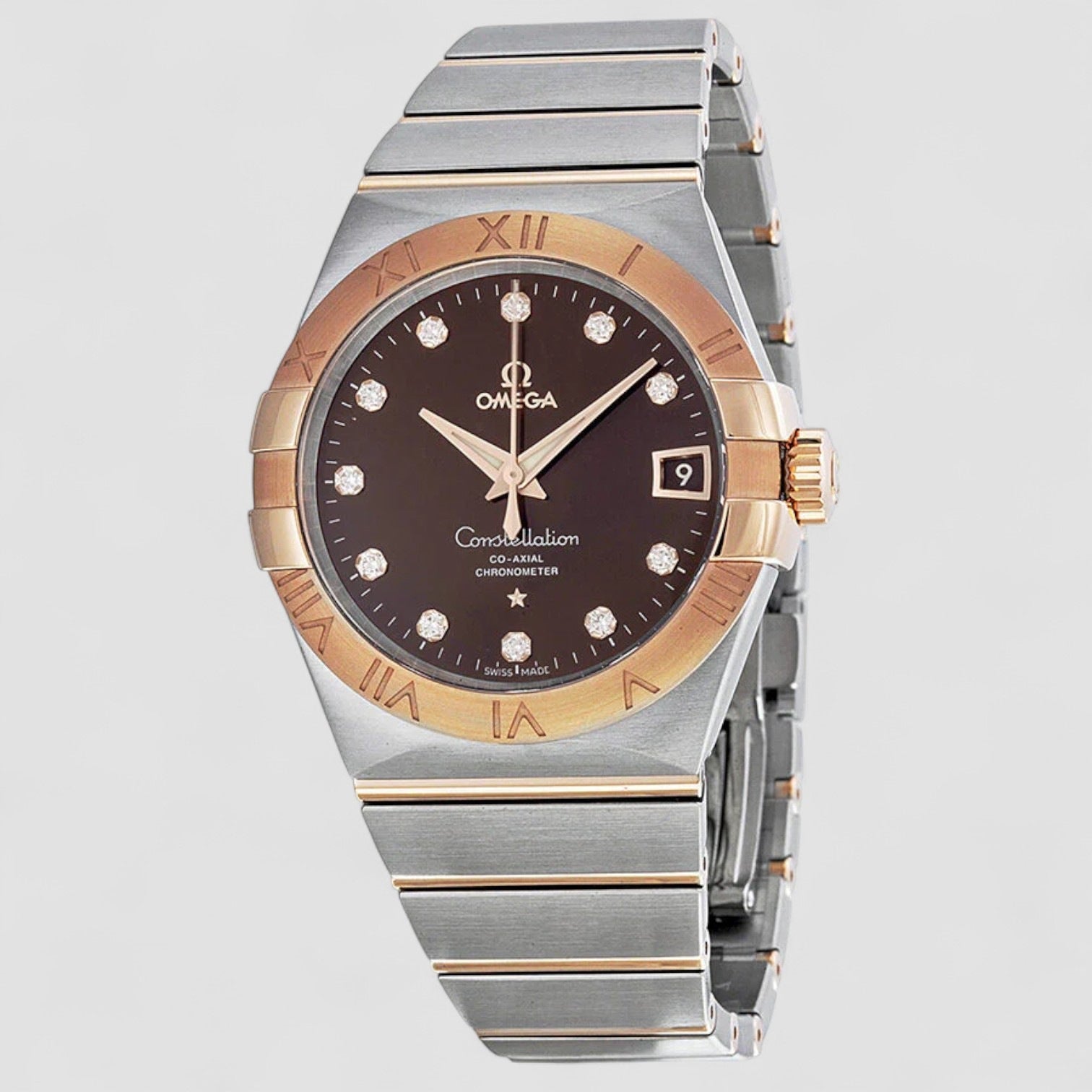 Constellation Co-axial Brown Diamond Dial Two Tone Unisex Watch