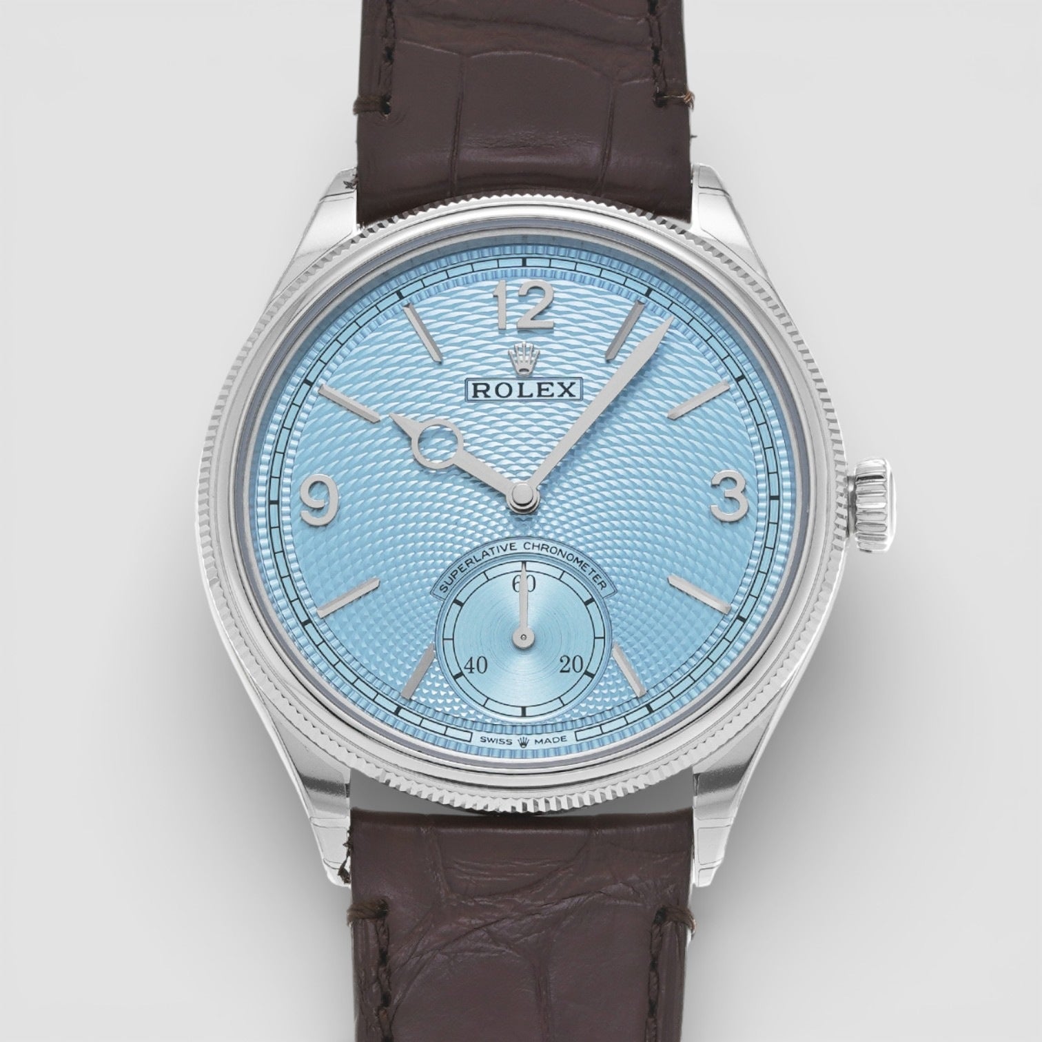 Rolex 1908 Ice Blue Dial Leather Strap 52506