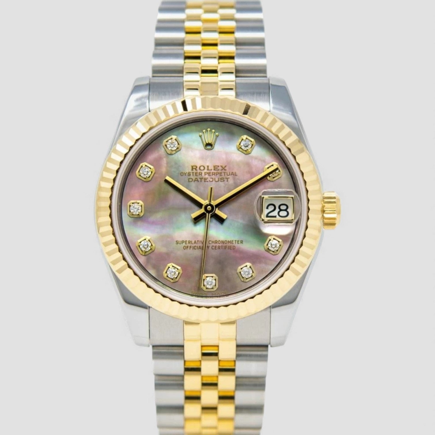 Datejust 31 Steel & Gold Black Mother of Pearl Diamond Jubilee Bracelet