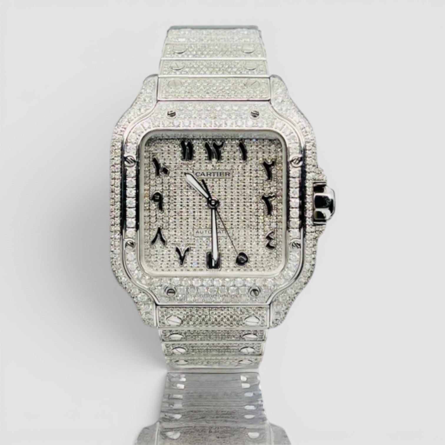 Santos De Cartier Fully Iced Out - Arabic Dial