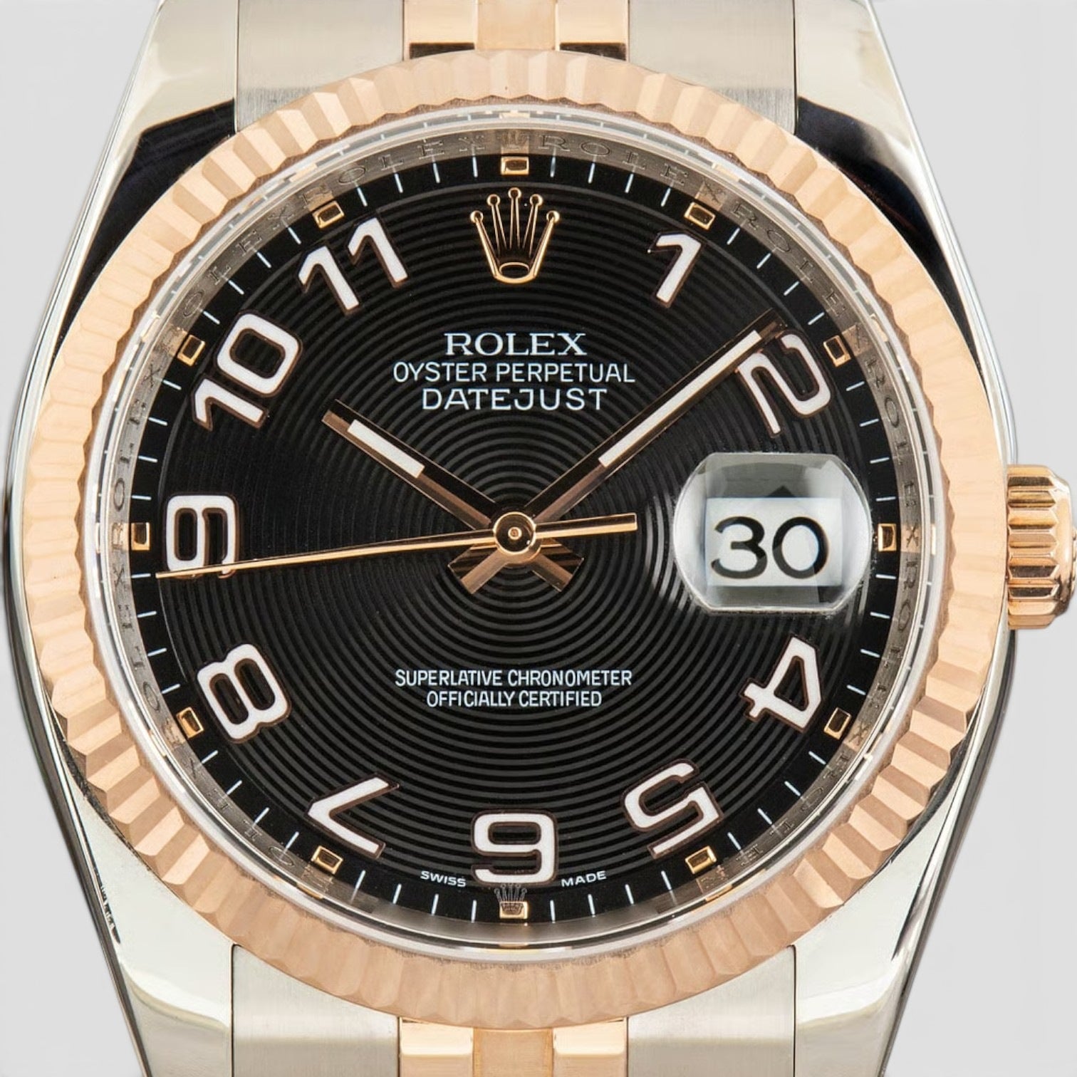 Datejust 36 Black Concentric Dial Rose Gold/Steel Jubilee