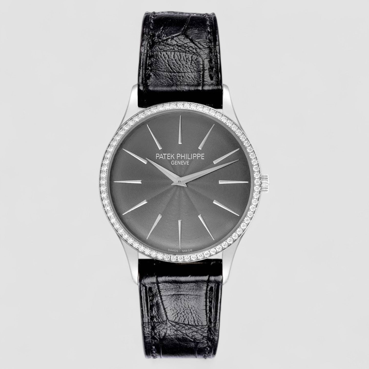 Calatrava White Gold Gray Dial Diamond Ladies Watch