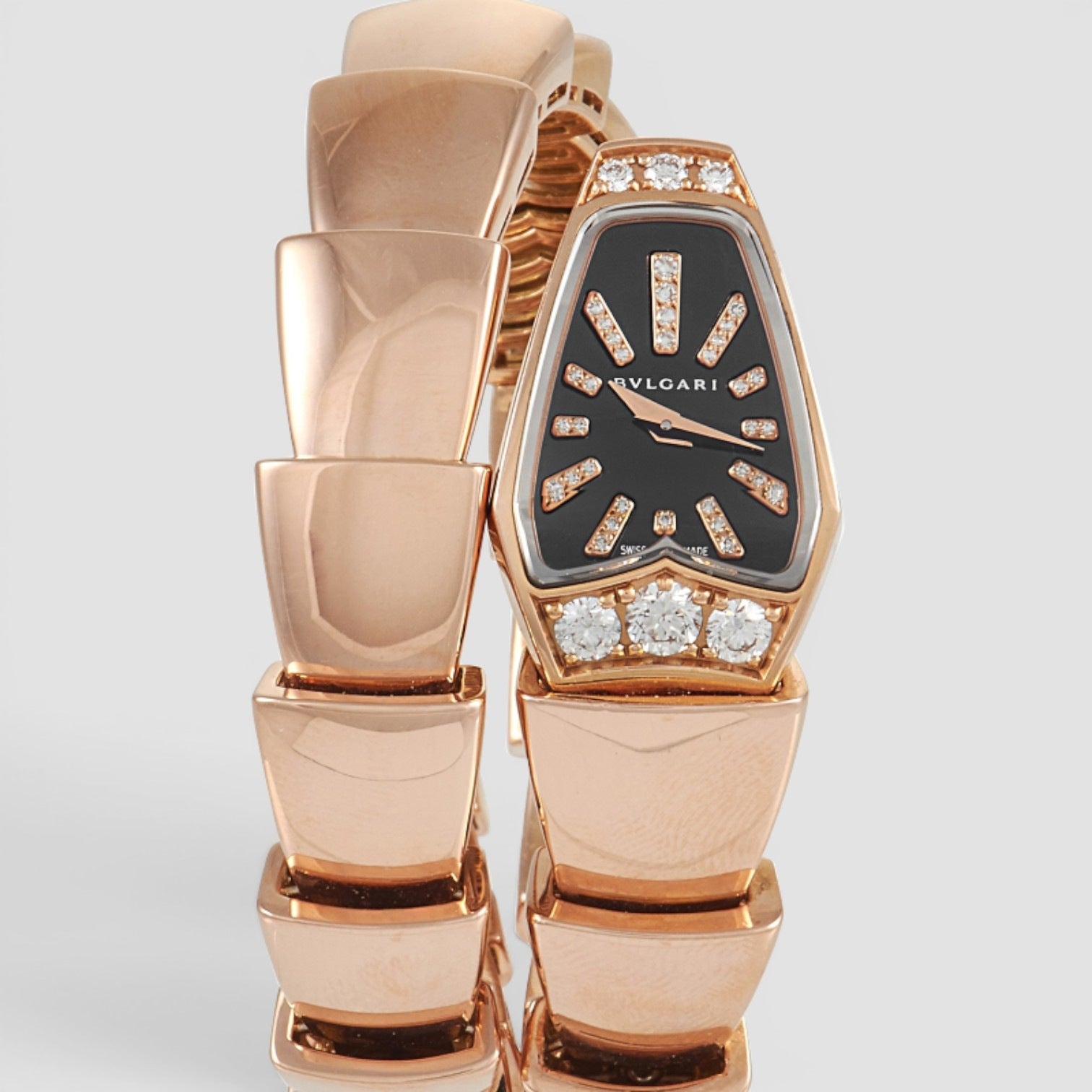 Serpenti 26mm 18K Rose Gold Diamond Black Dial