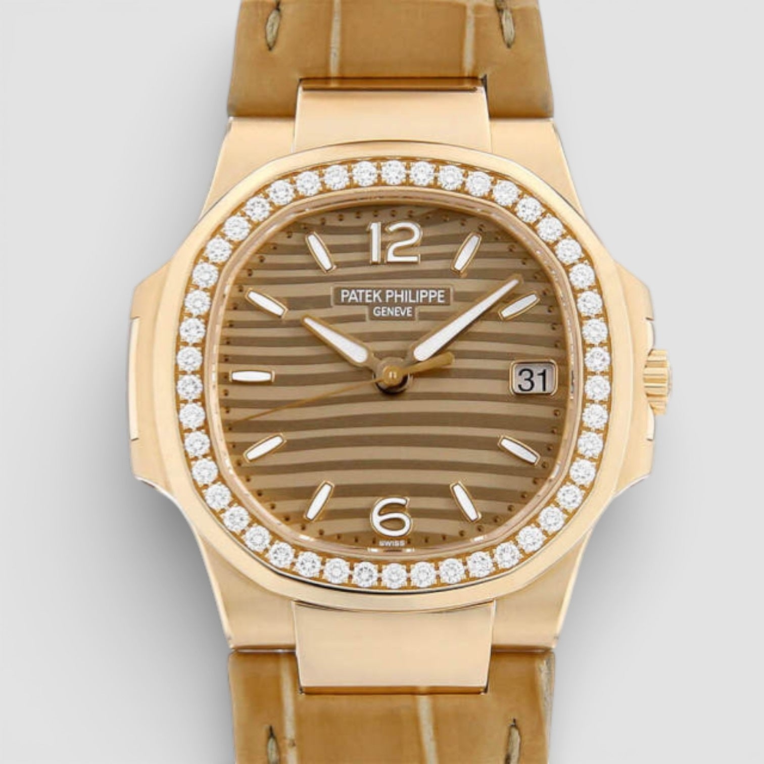 Nautilus Rose Gold Diamond Bezel Ladies Watch