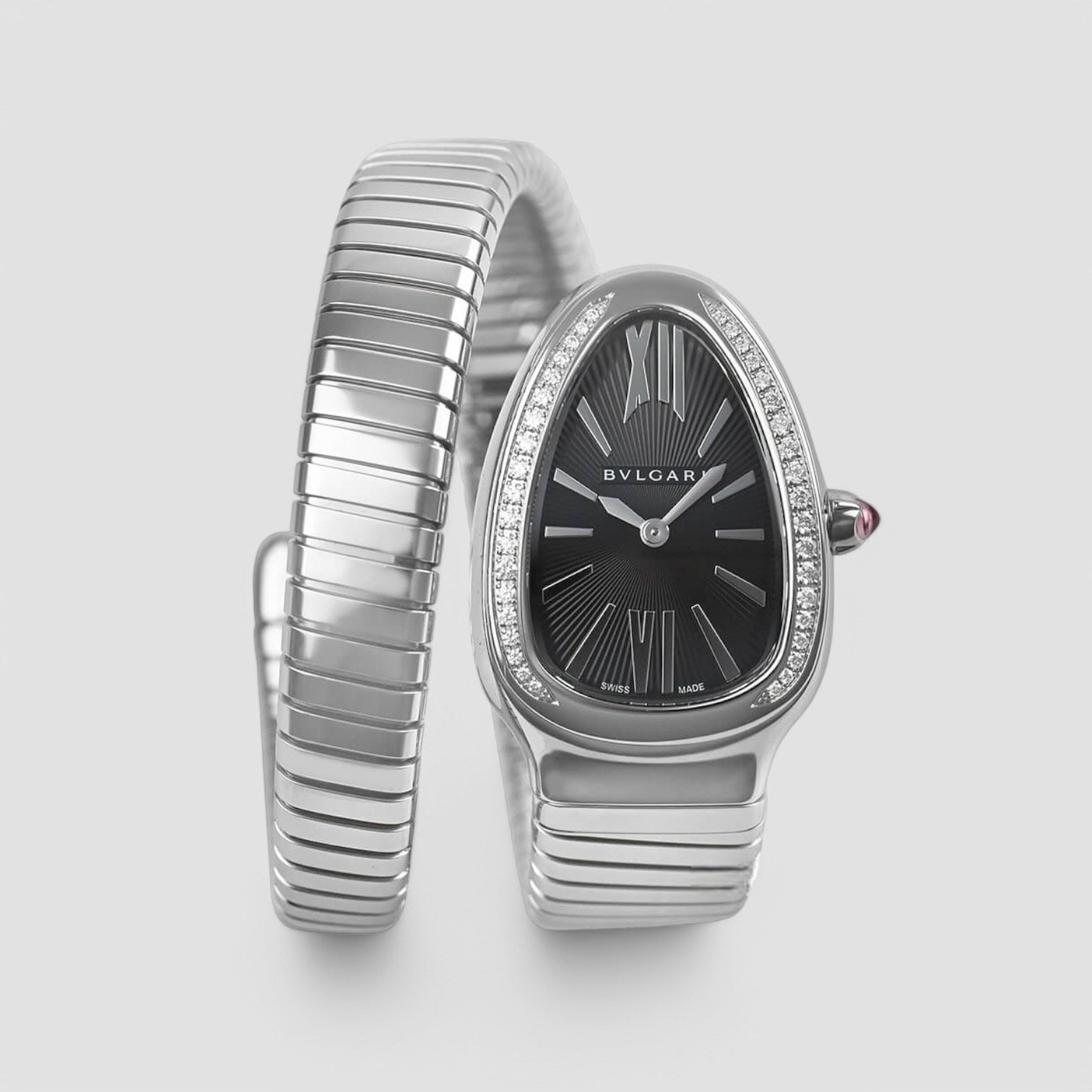 Serpenti Tubogas 35mm Black Dial Diamond Ladies Watch