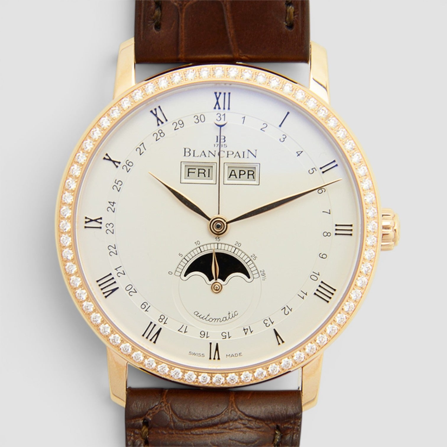 Villeret Quantième Complet 38mm Rose Gold Diamond Bezel