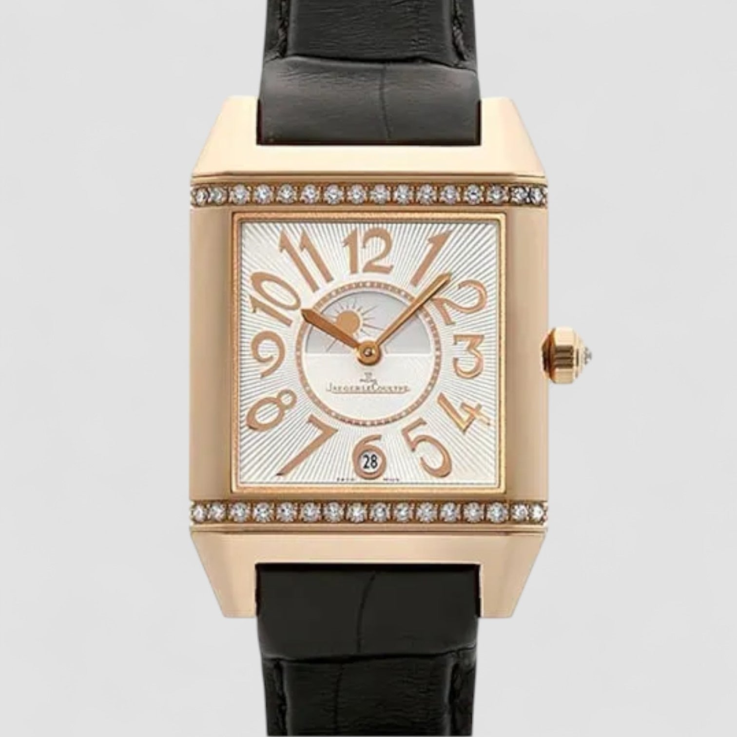 Reverso Squadra Lady Duetto Silvered guilloche/ Black Dial Ladies Watch