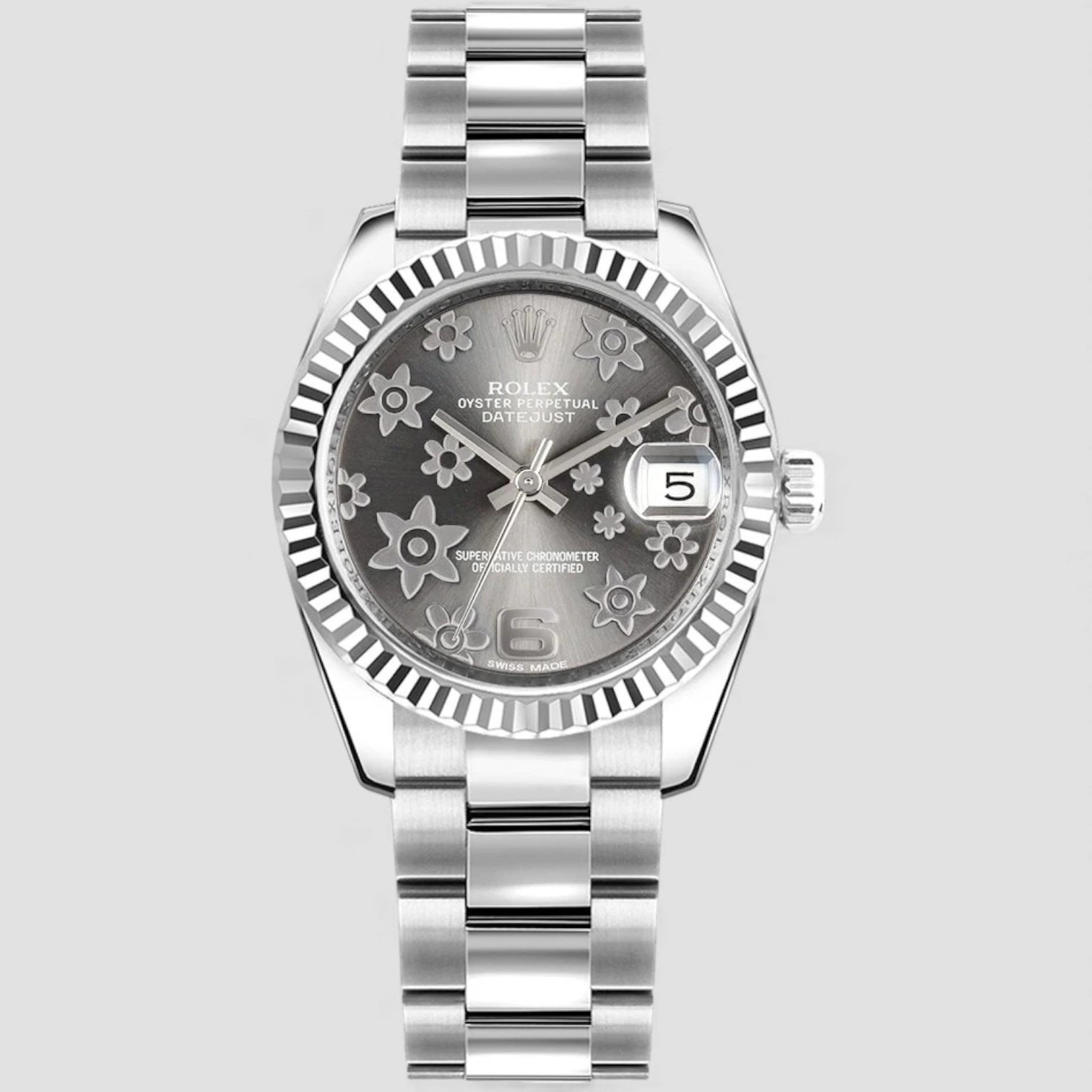 Datejust 31 Rhodium Floral Oyster Bracelet Watch