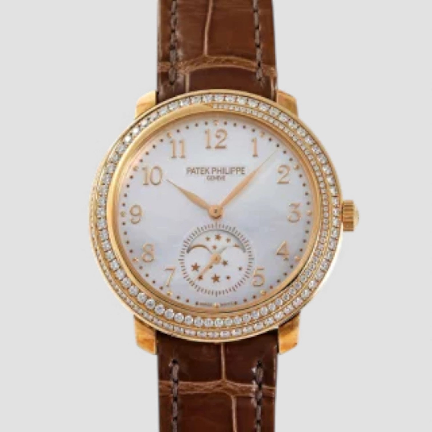 Calatrava Moon Phase 18K Rose Gold Diamond Bezel