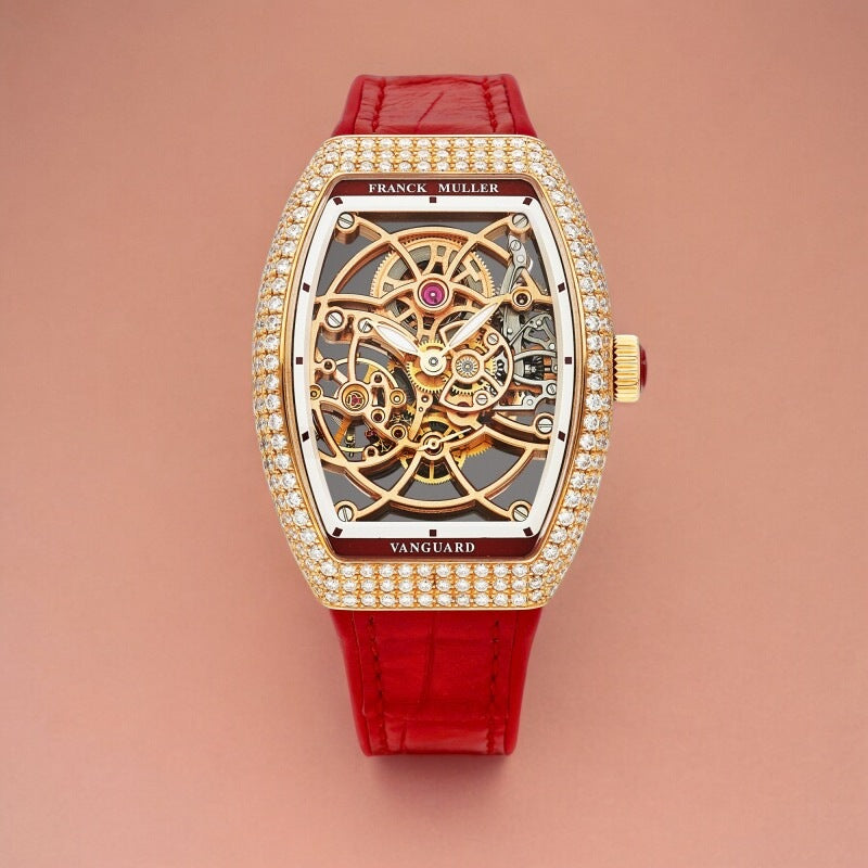 Vanguard 32MM pink gold and diamond-set skeleton