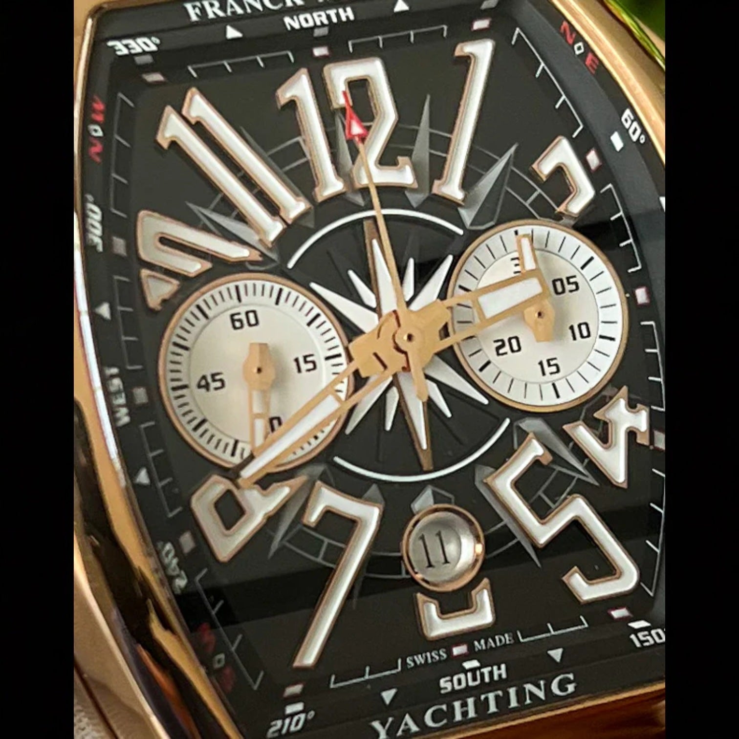 Vanguard Yachting Chronograph 18kt Rose Gold Black Dial (45CCYACHTGLDBL)