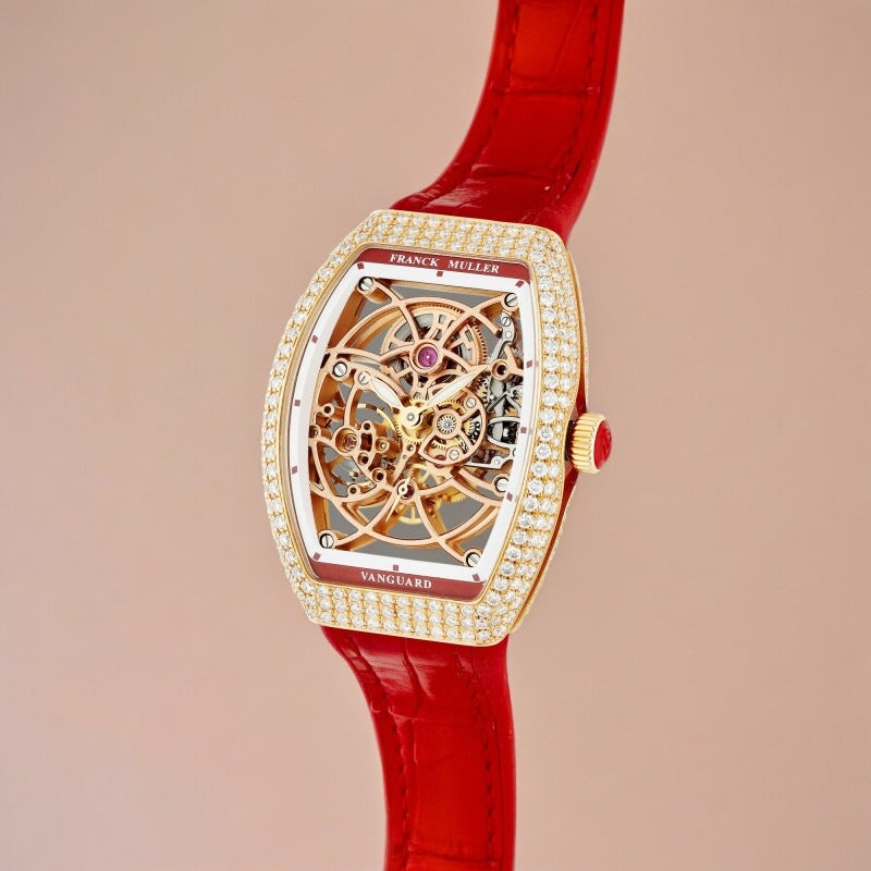 Vanguard 32MM pink gold and diamond-set skeleton