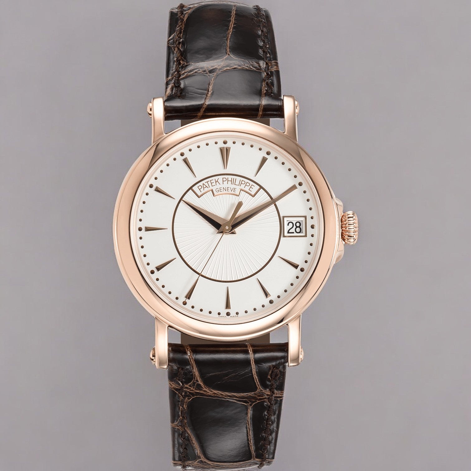 Calatrava 38mm Rose Gold Silver Opaline Dial