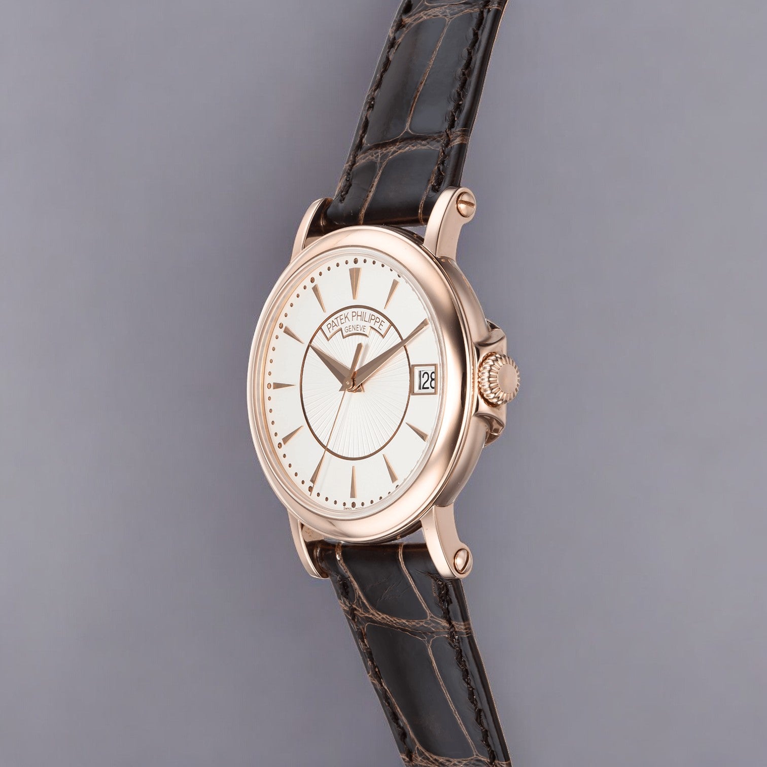 Calatrava 38mm Rose Gold Silver Opaline Dial