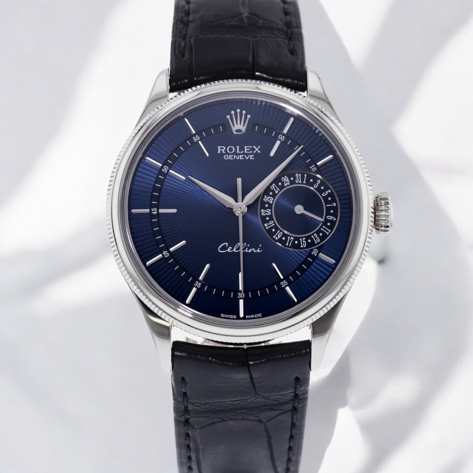 Cellini Date Blue Dial 18K White Gold