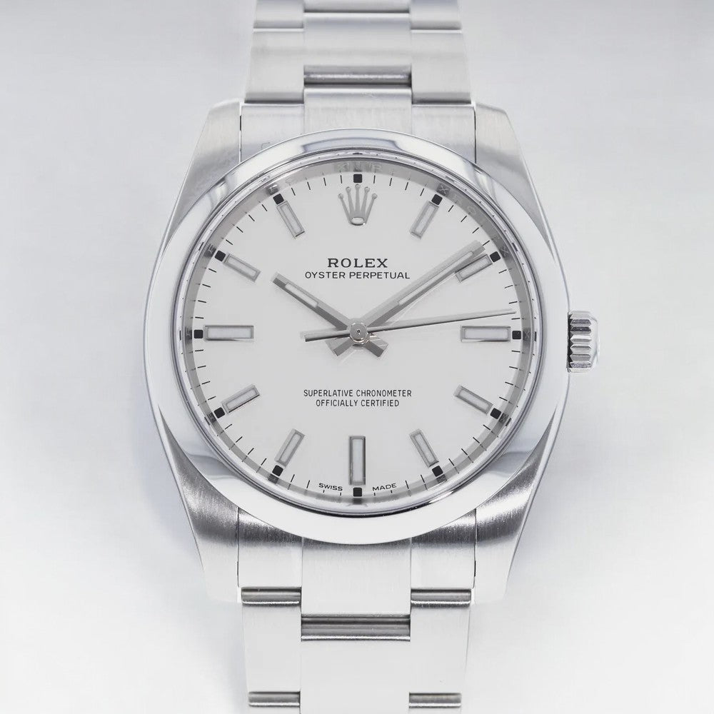 Oyster Perpetual 34 Stainless Steel White Index Dial & Smooth Bezel Oyster Bracelet 114200