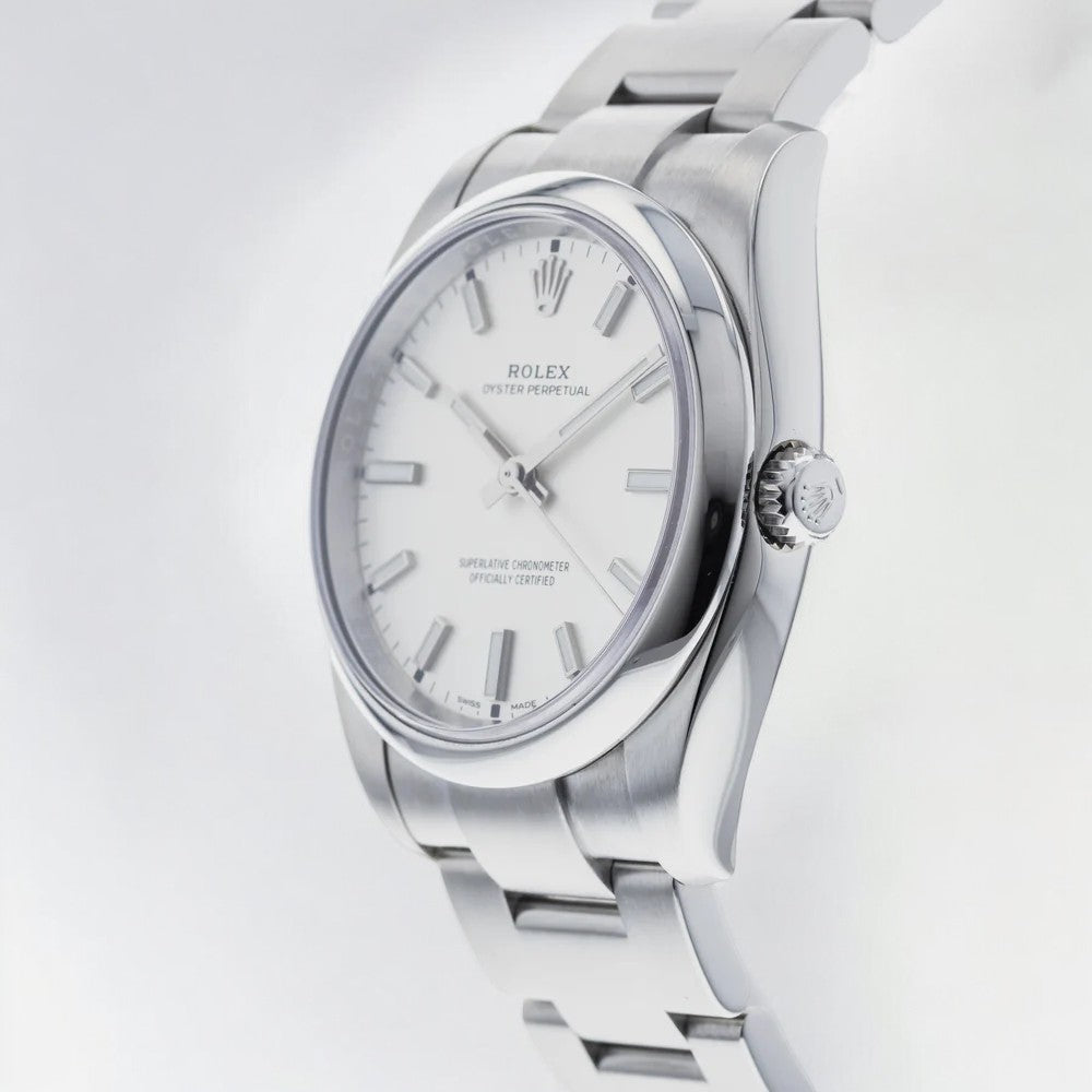 Oyster Perpetual 34 Stainless Steel White Index Dial & Smooth Bezel Oyster Bracelet 114200