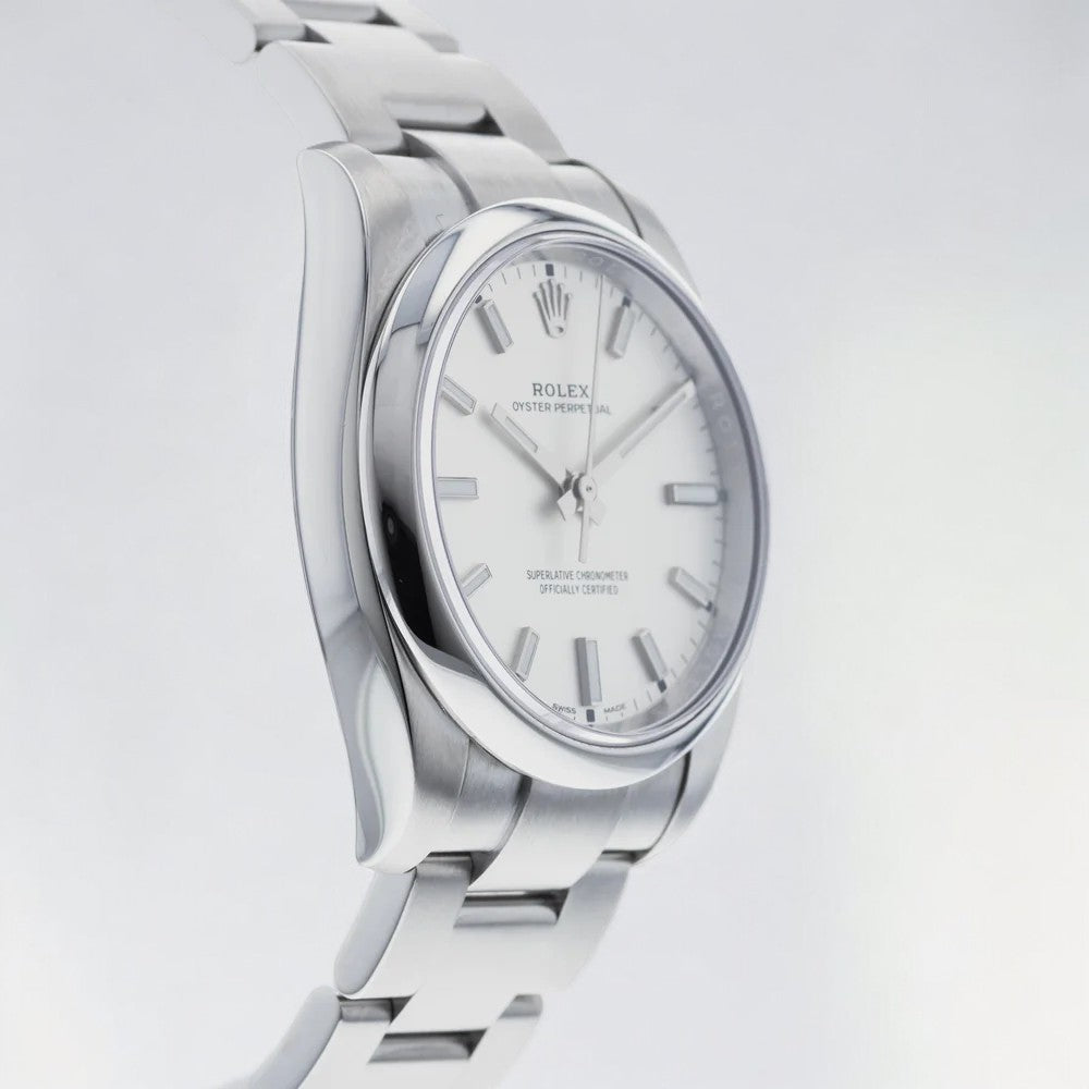 Oyster Perpetual 34 Stainless Steel White Index Dial & Smooth Bezel Oyster Bracelet 114200