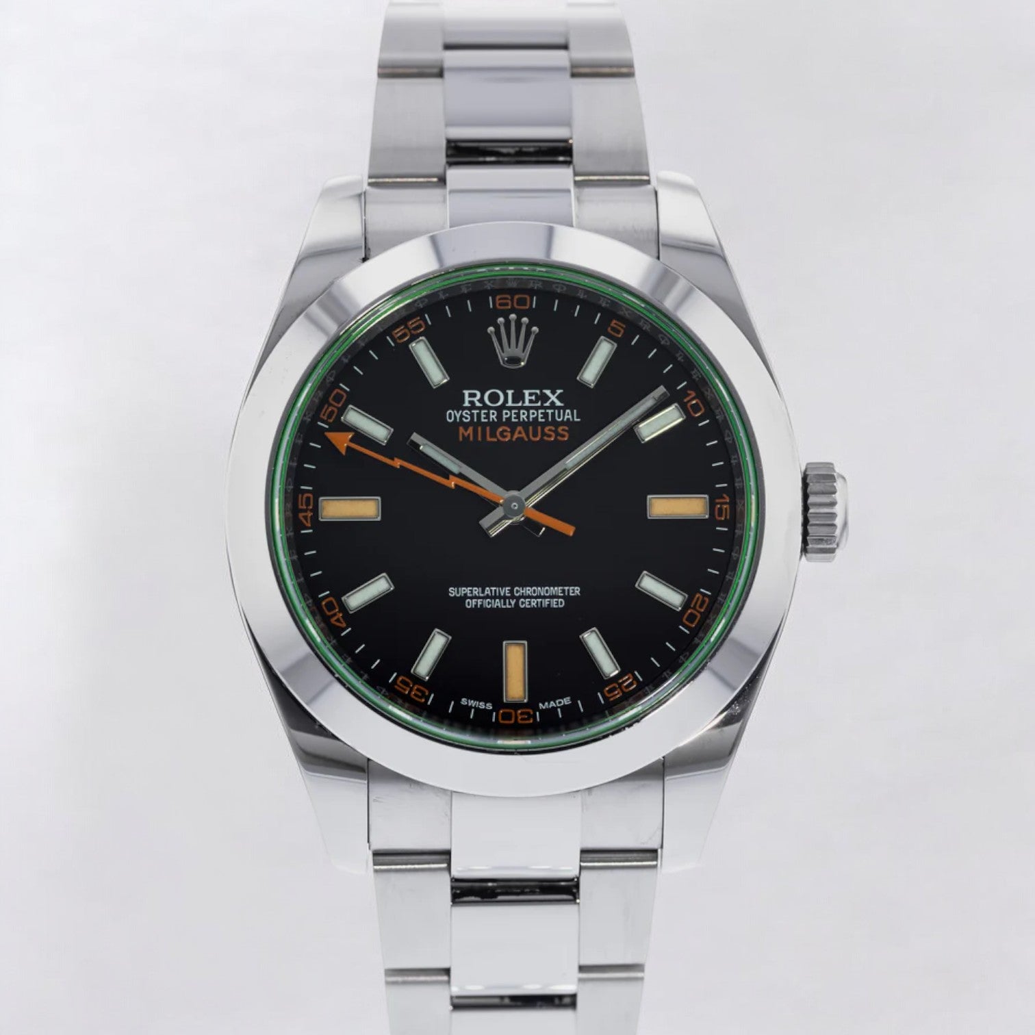 Milgauss SS Black Dial Green Crystal