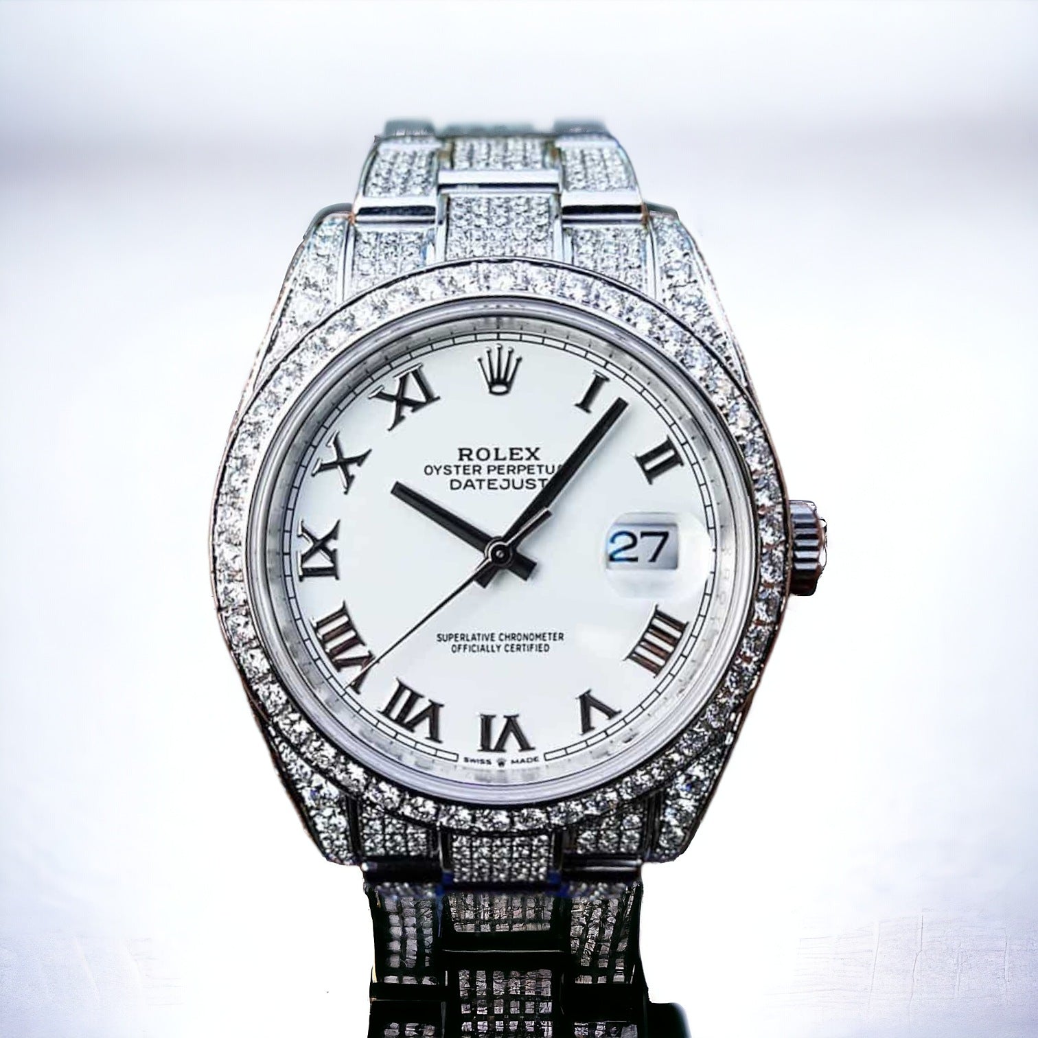 Datejust 41 Oyster – White Roman – Custom Diamond Set - Iced Out