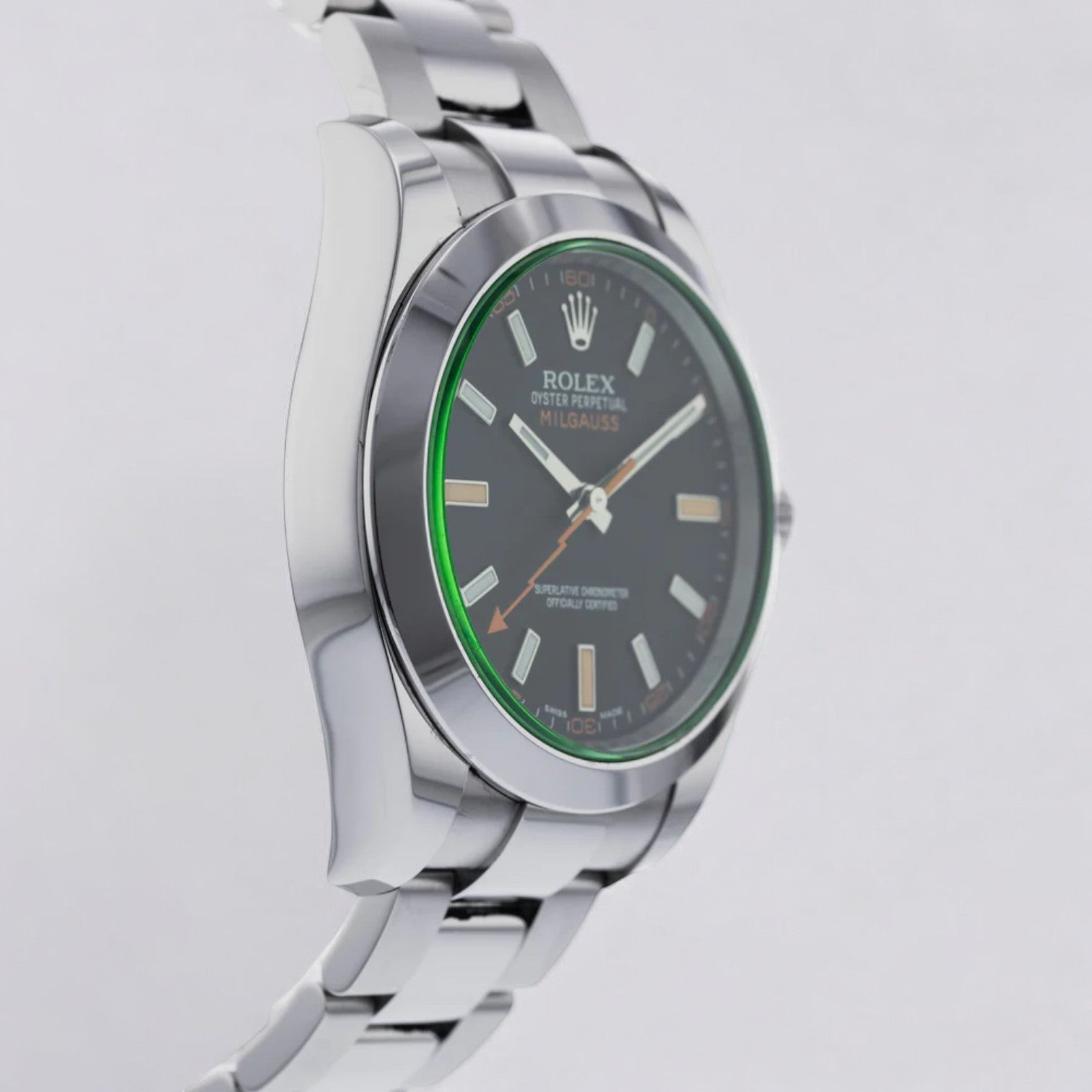 Milgauss SS Black Dial Green Crystal