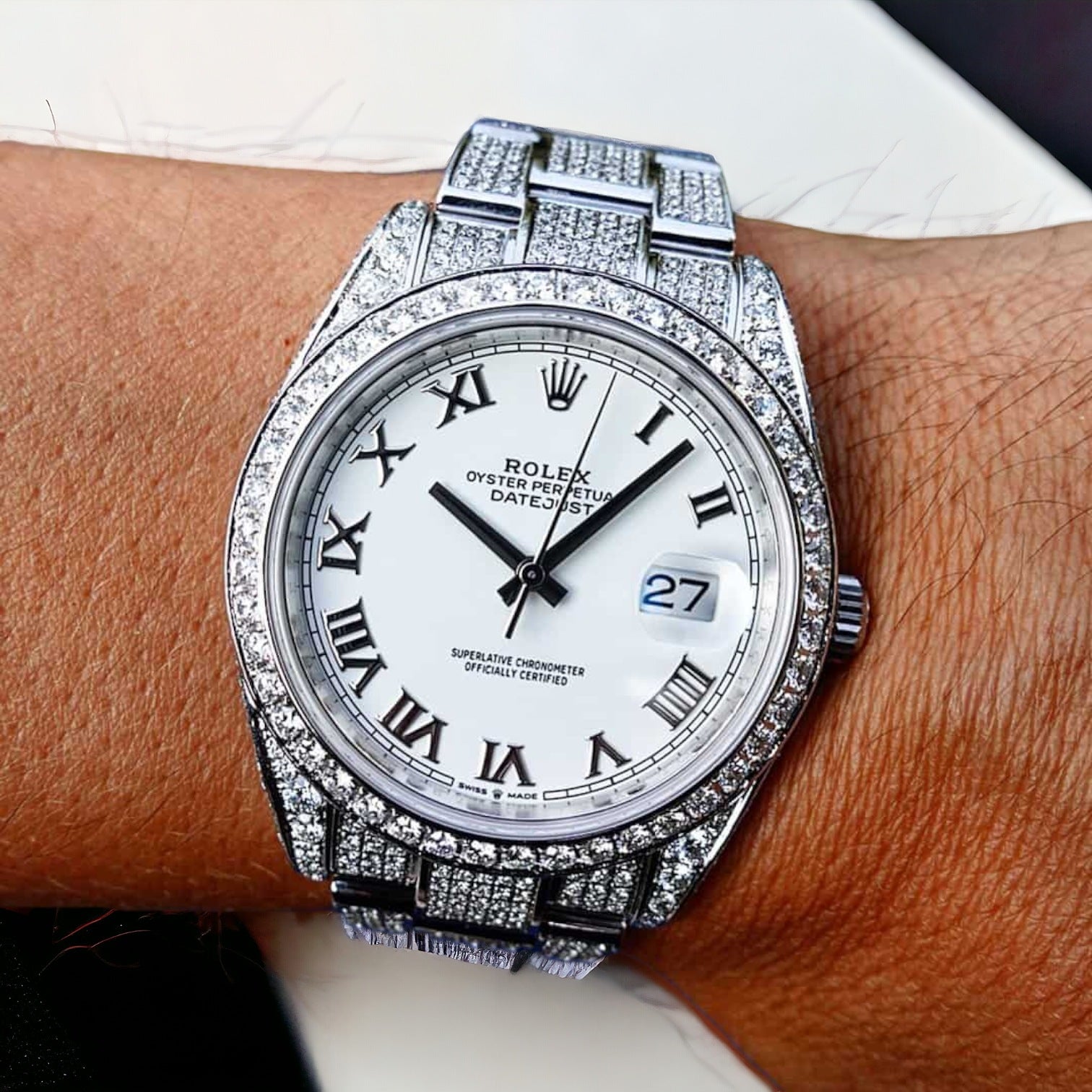 Datejust 41 Oyster – White Roman – Custom Diamond Set - Iced Out