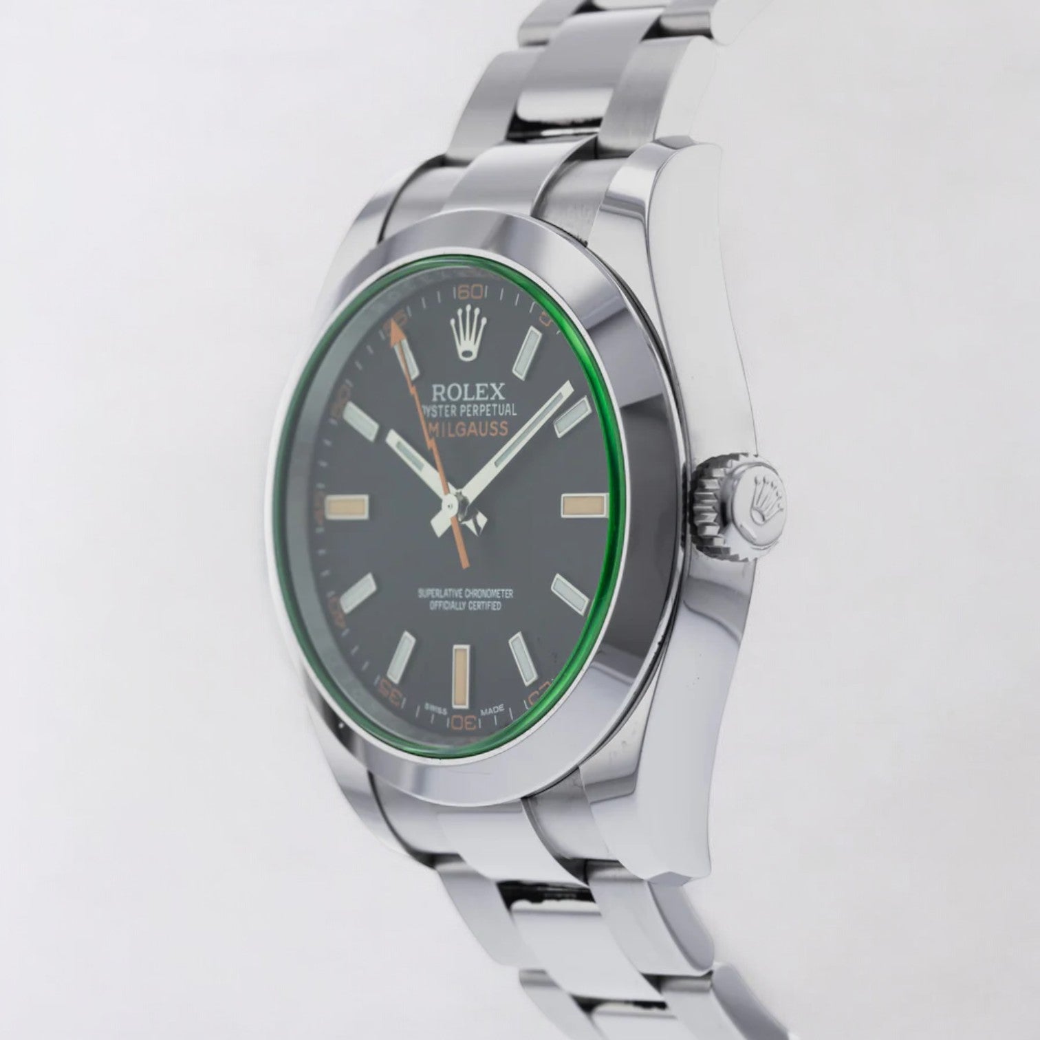 Milgauss SS Black Dial Green Crystal