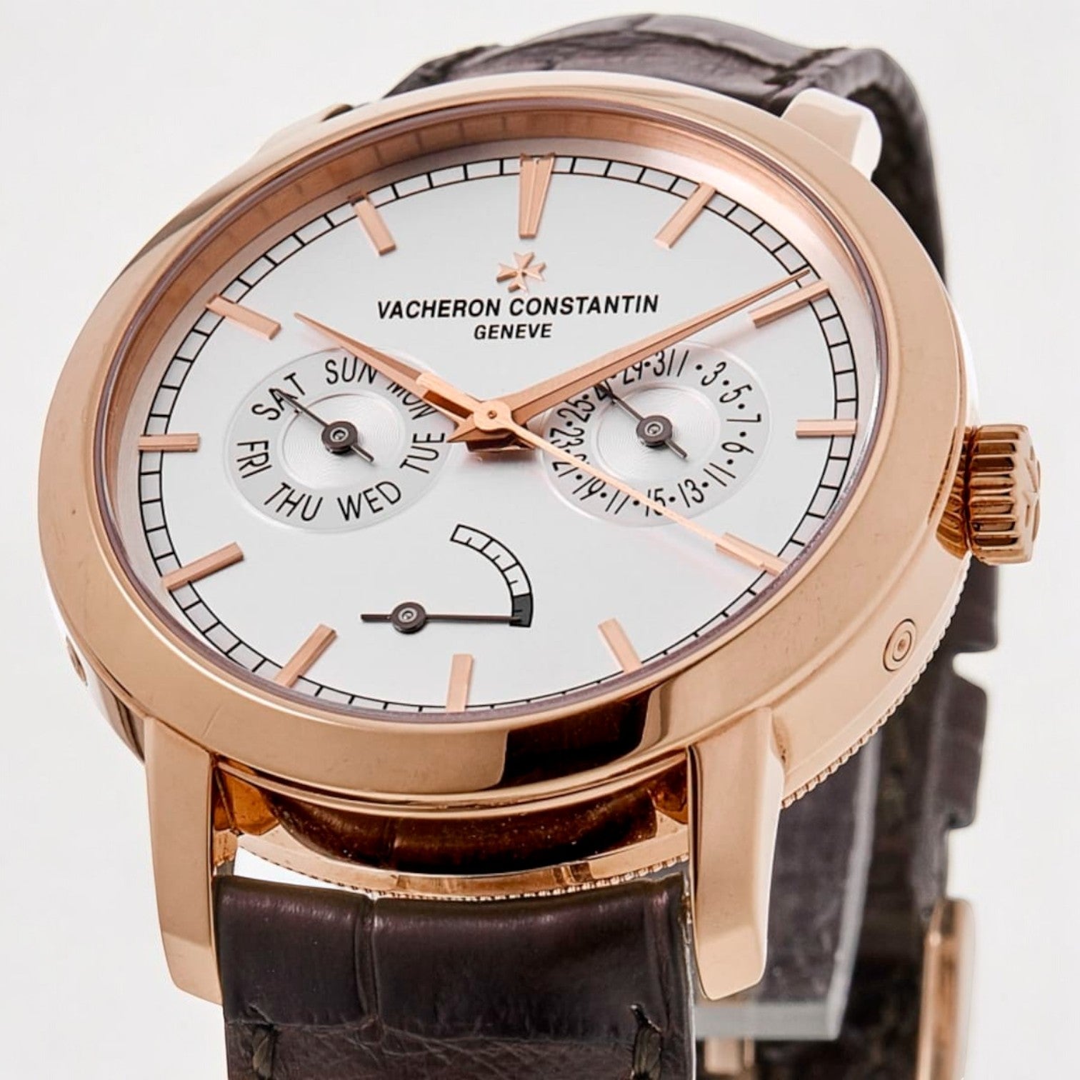 Traditionnelle Day-Date 18k Rose Gold Brown Leather Strap