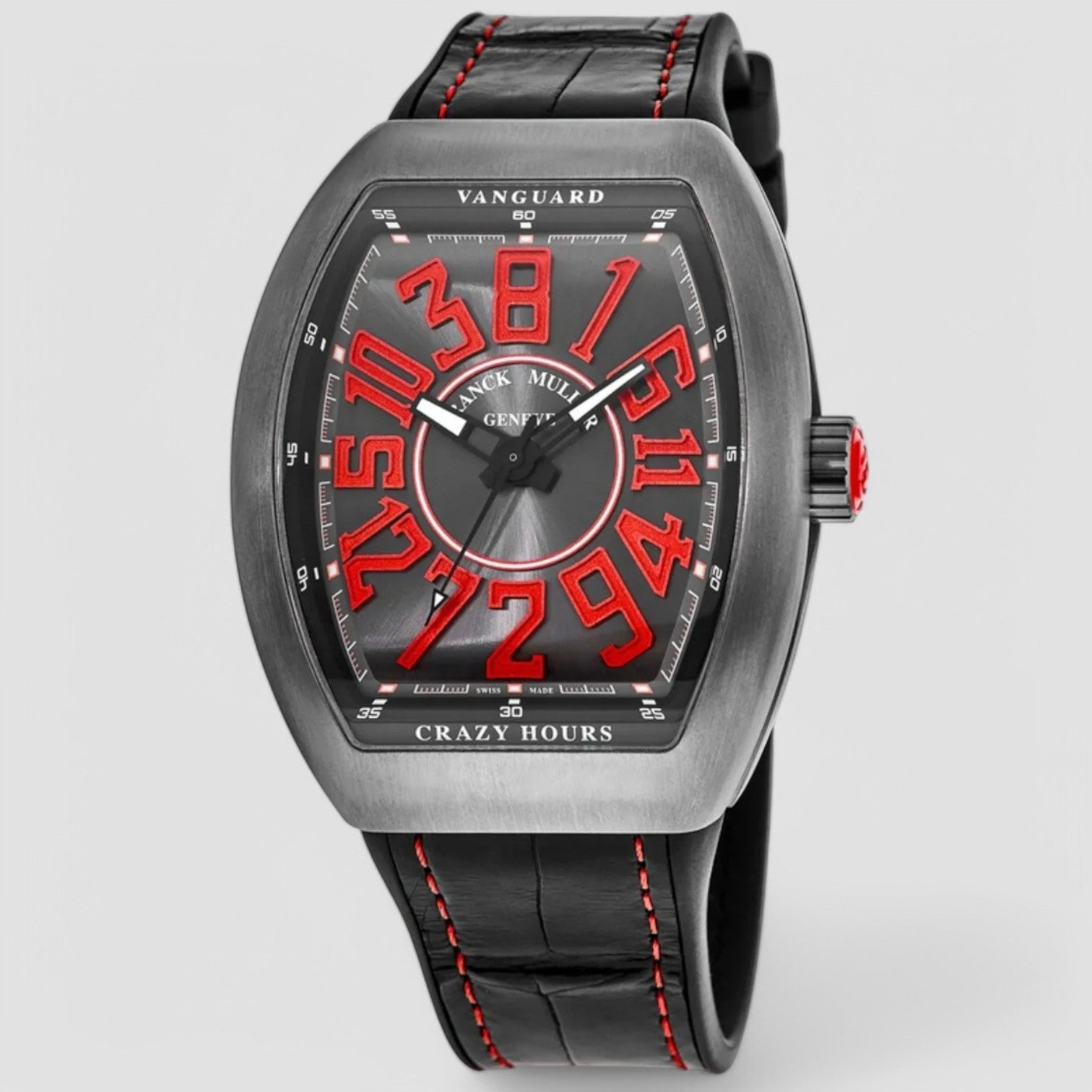 Vanguard Crazy Hours Red Titanium Case Leather Strap  Watch V 45 CH TT BR (ER)